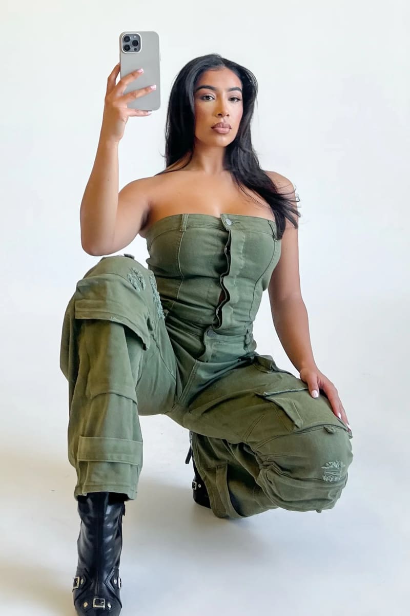 Green Denim Cargo Jumpsuit / Xl Jumpsuits & Rompers