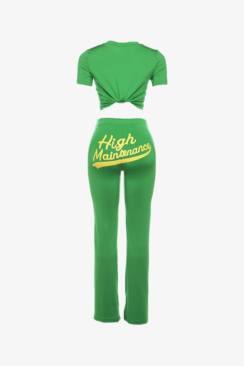 Green Flare Pants And Crop Top Set