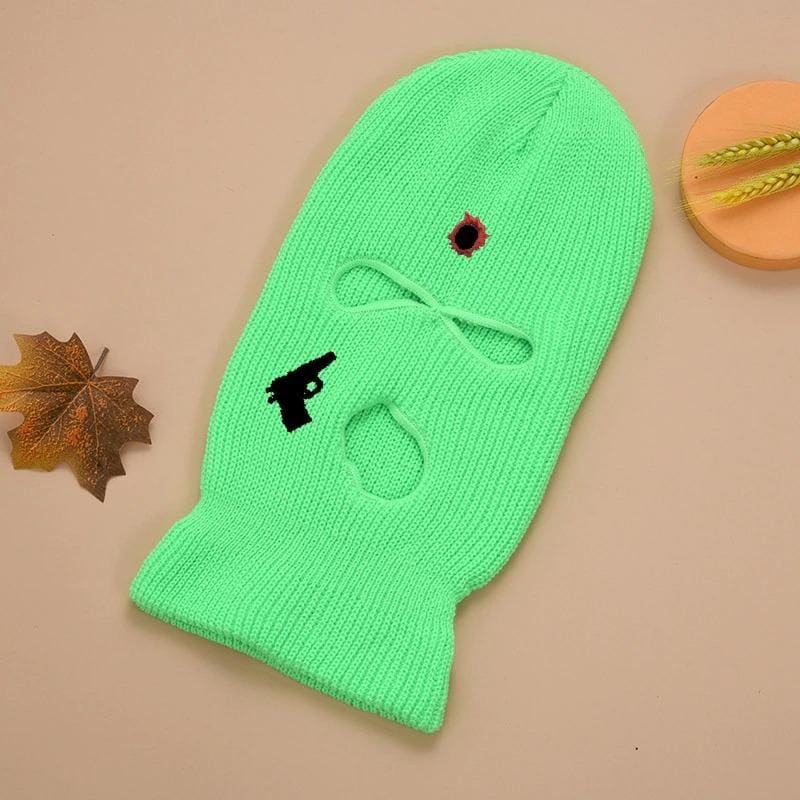 Green Gun And Bullet Hole 3 Ski Mask Balaclava