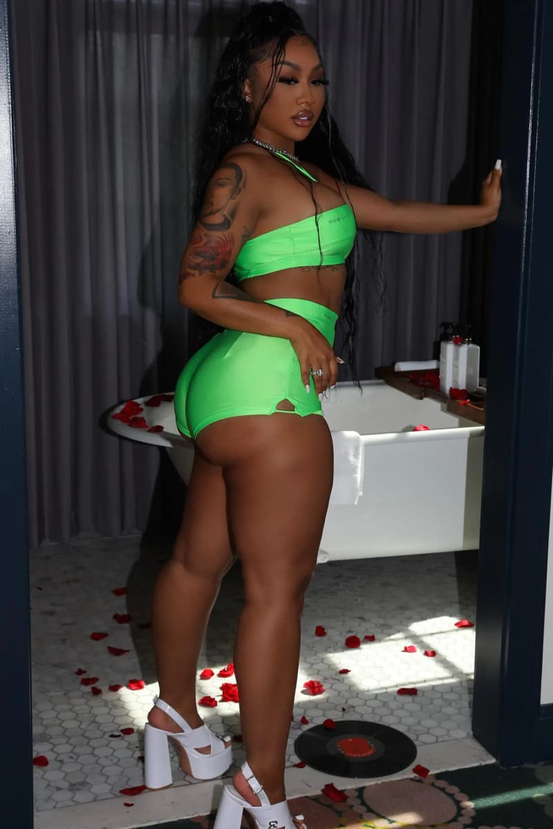 Green Halter Tube Top & High Waisted Spandex Mini Shorts Set Outfit Sets