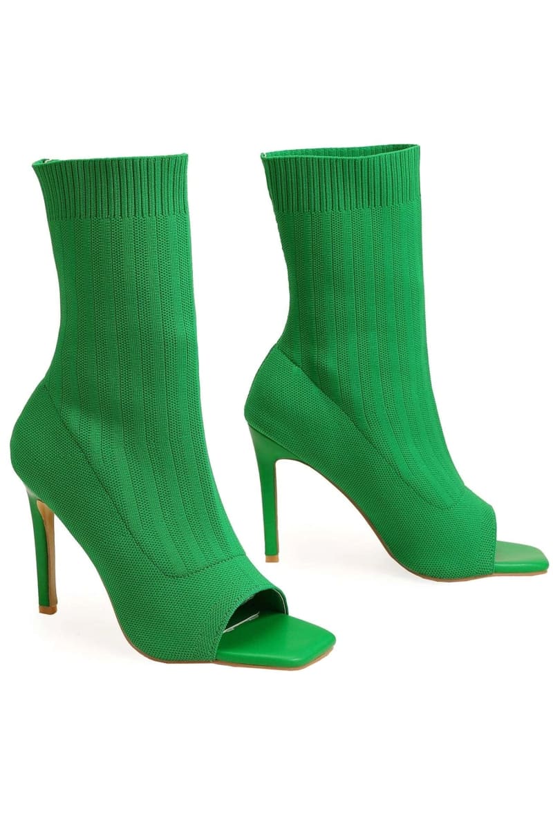 Green Peep Toe Stiletto Heels Ankle Sock Boots Green 4