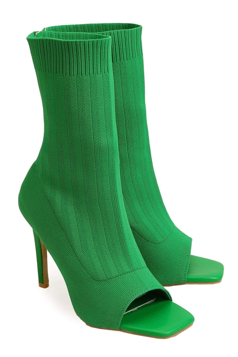 Green Peep Toe Stiletto Heels Ankle Sock Boots