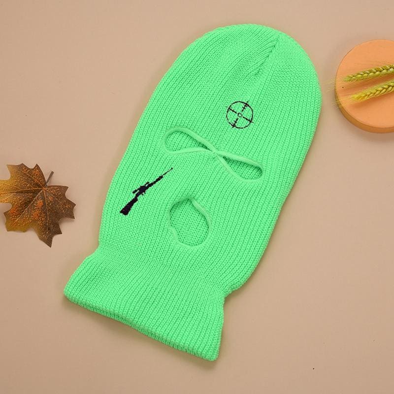 Green Rifle Target Embroidery 3 Holes Ski Mask Green Balaclava