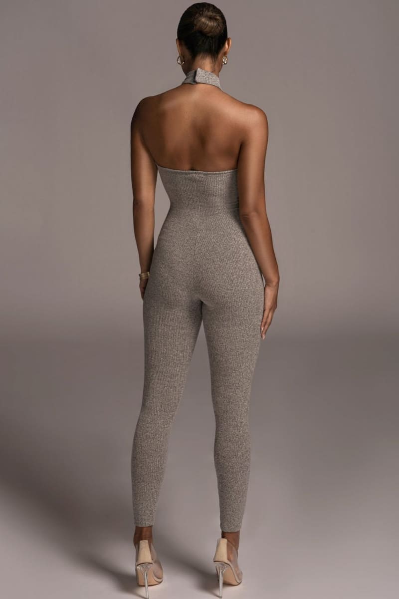 Grey Backless Halter Jumpsuit Jumpsuit