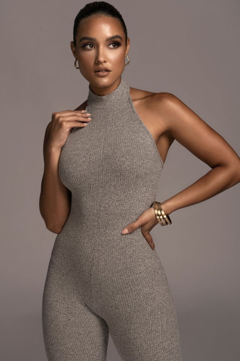 Grey Backless Halter Jumpsuit Jumpsuit