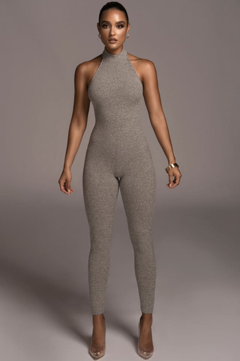 Grey Backless Halter Jumpsuit Jumpsuit