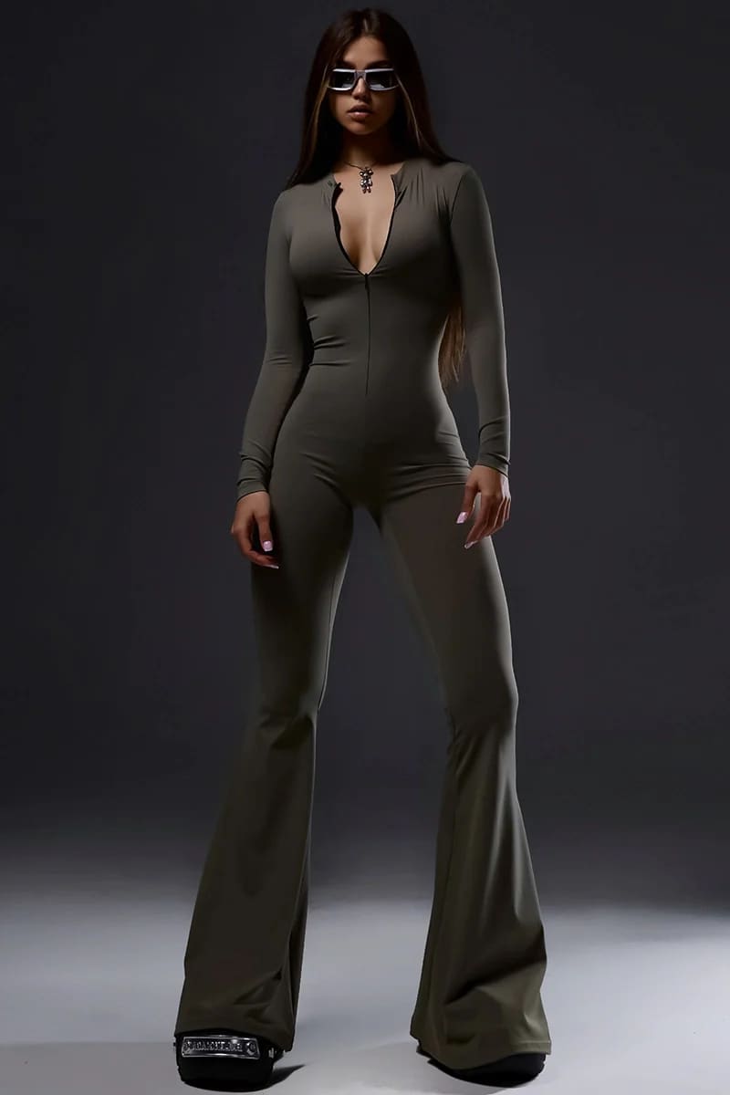 Grey Bell Bottom Jumpsuit / S