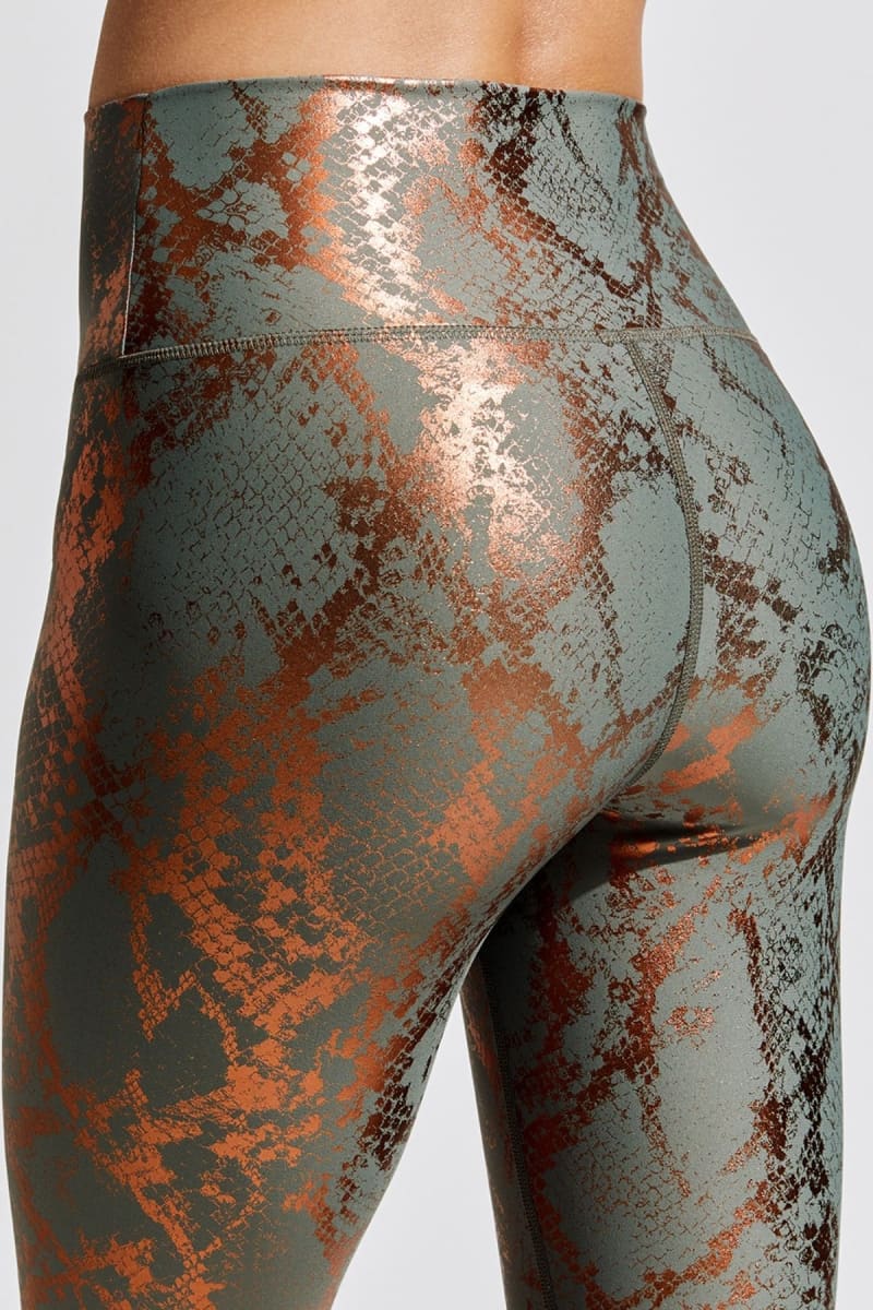 Grey Snakeskin High Waist Ruched Metallic Legging Legging