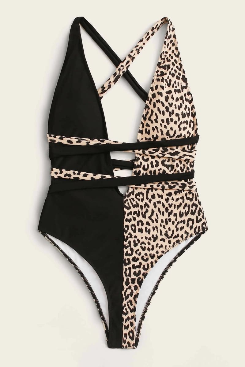 Half Black Leopard One Piece Swimsuit / S Monokini