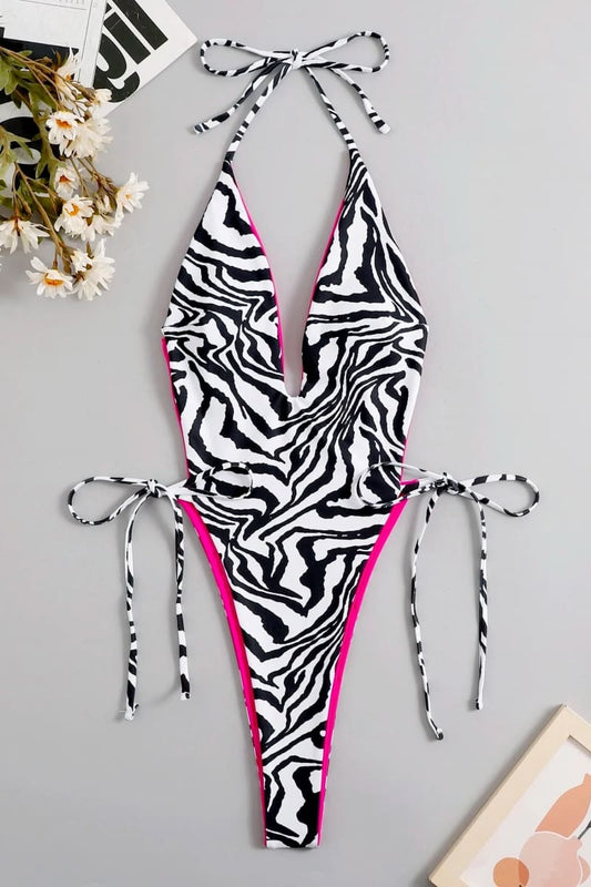 High Cut Zebra Print Swimsuit Monokini