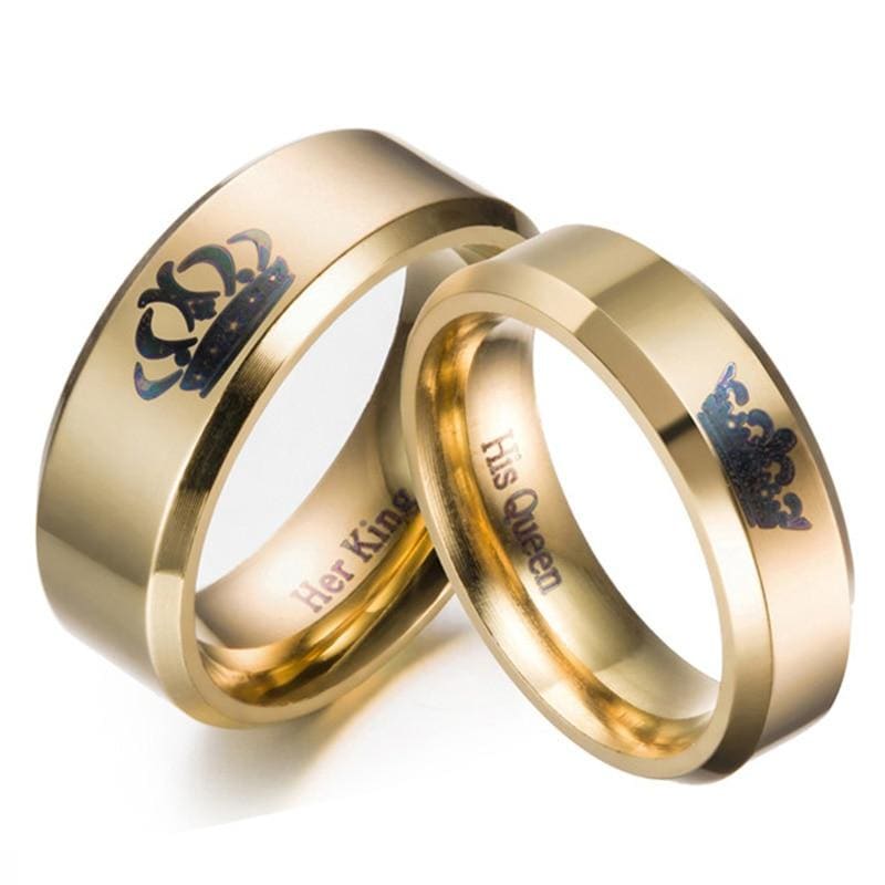 Irhaz Colour King And Queen Stainless Steel Crown Couple Rings Gold For Couples Lovers Love Promise