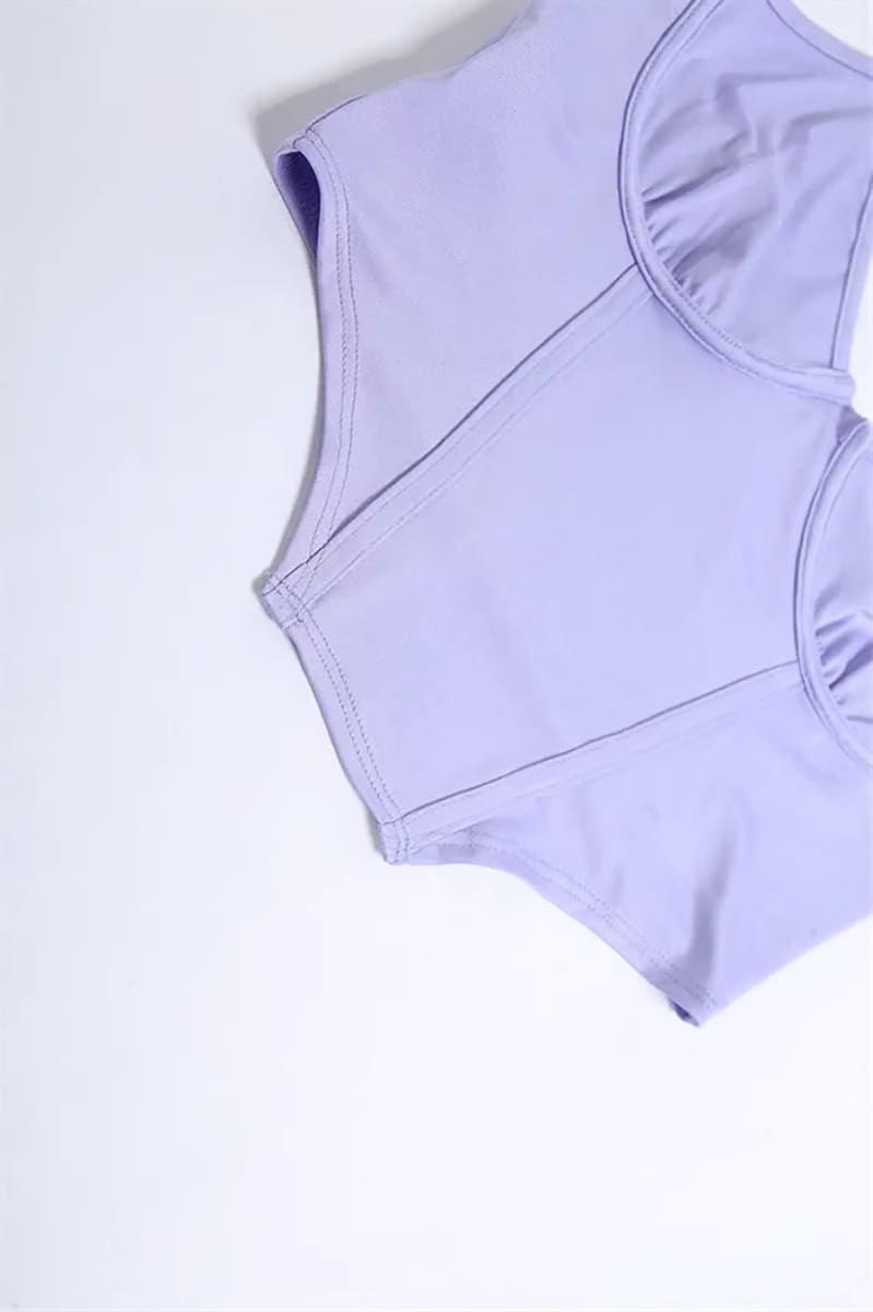 Lavender Long Mesh Sleeve Corset Crop Top