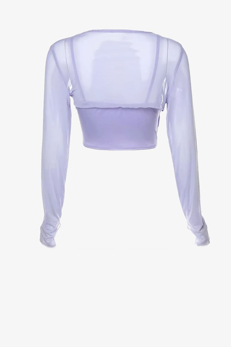 Lavender Long Mesh Sleeve Corset Crop Top