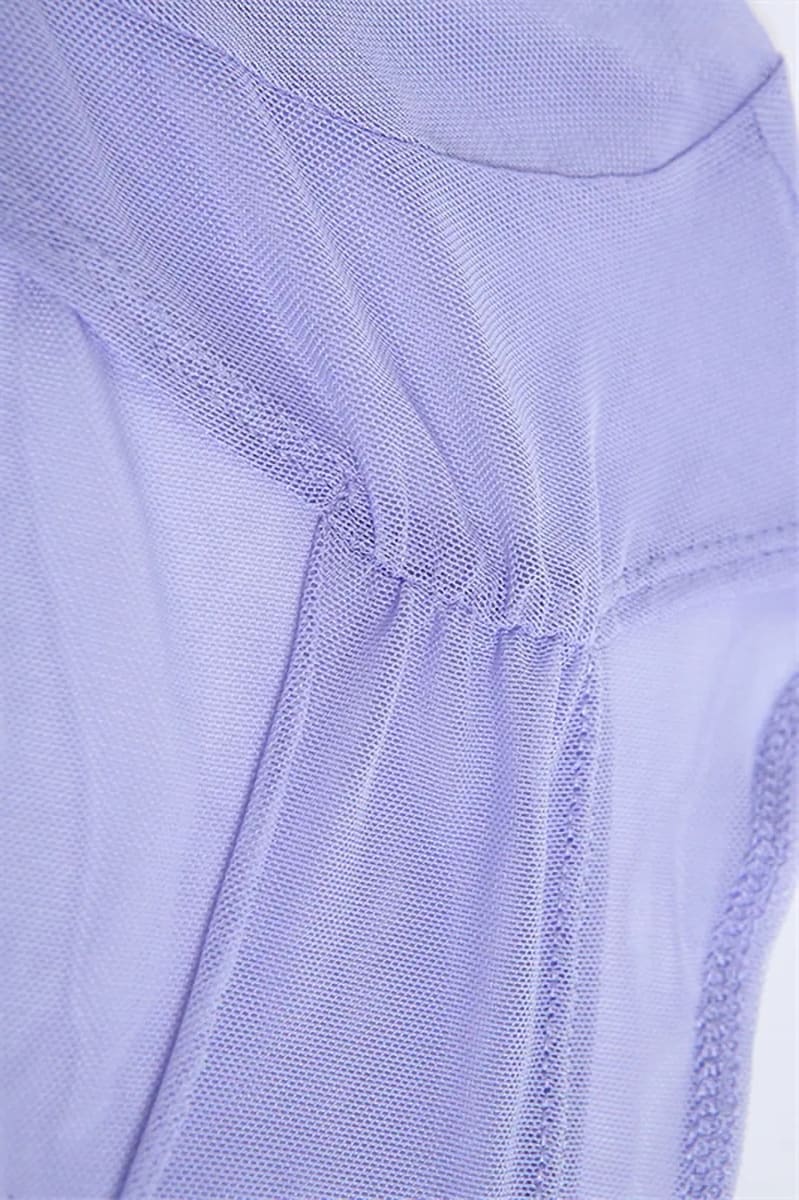 Lavender Long Mesh Sleeve Corset Crop Top