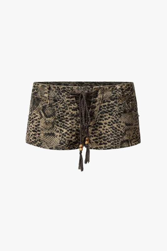 Leopard Print Denim Shorts