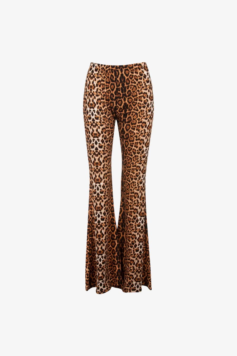 Leopard Print High Waisted Bell Bottom Pants Brown / S