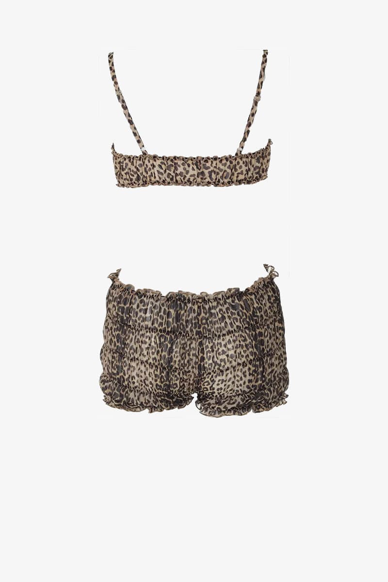 Leopard Print Ruched Bralette And Shorts Set