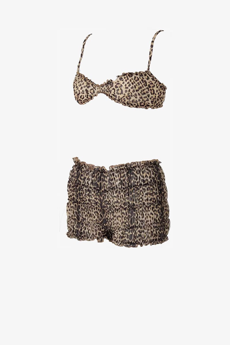 Leopard Print Ruched Bralette And Shorts Set