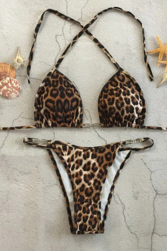 Leopard Padded Push Up Two Piece thong Bikini Set