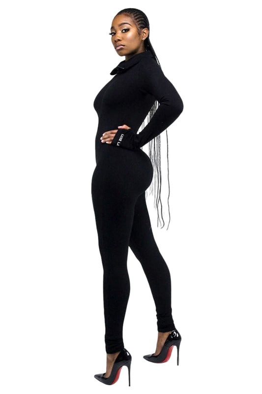 Turtle Neck Long-Sleeves Jumpsuit-Black Jumpsuit