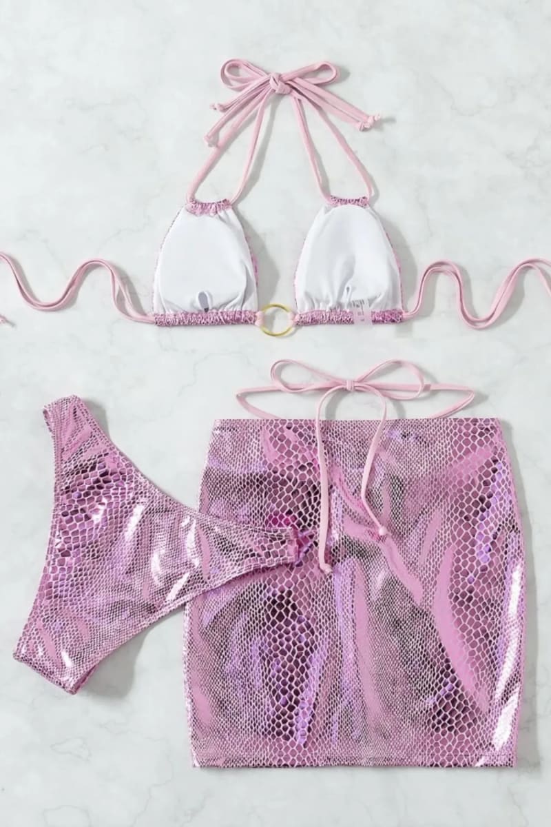 Metallic Pink Snakeskin Bikini