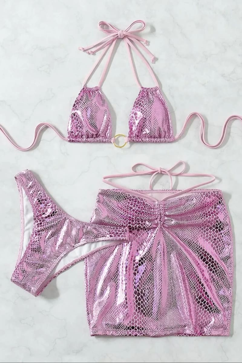 Metallic Pink Snakeskin Bikini