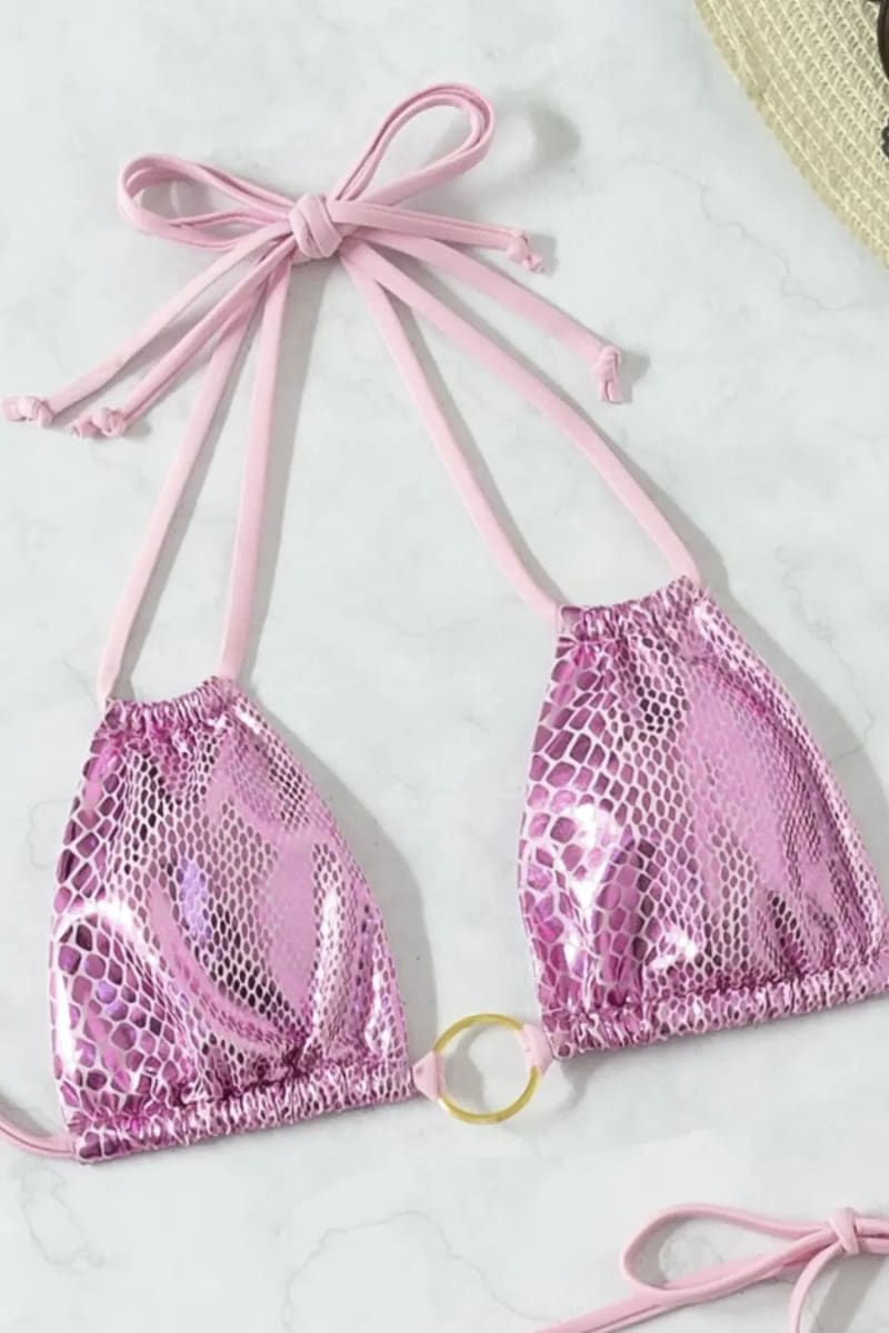 Metallic Pink Snakeskin Bikini