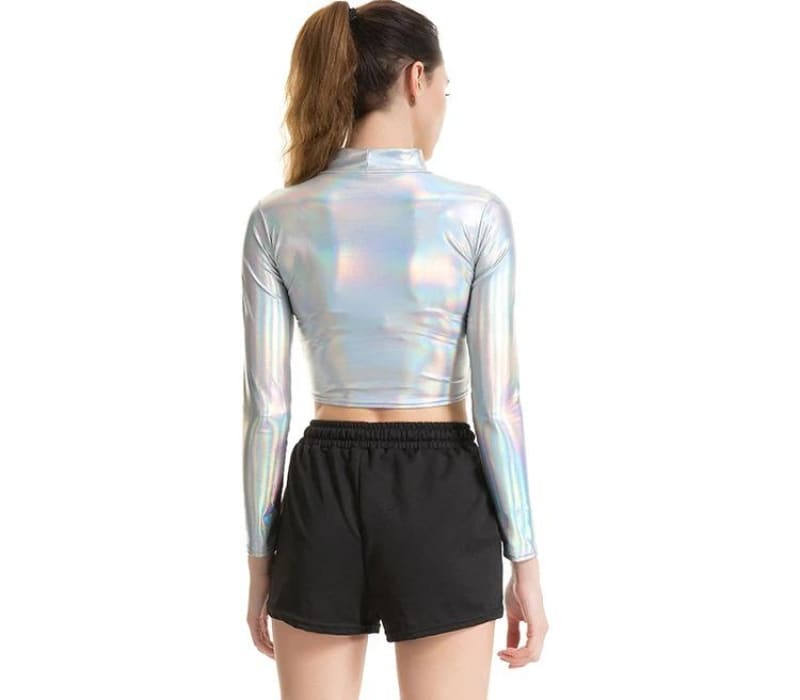 Metallic Punk Rave Crop Top-Holographic Shirt