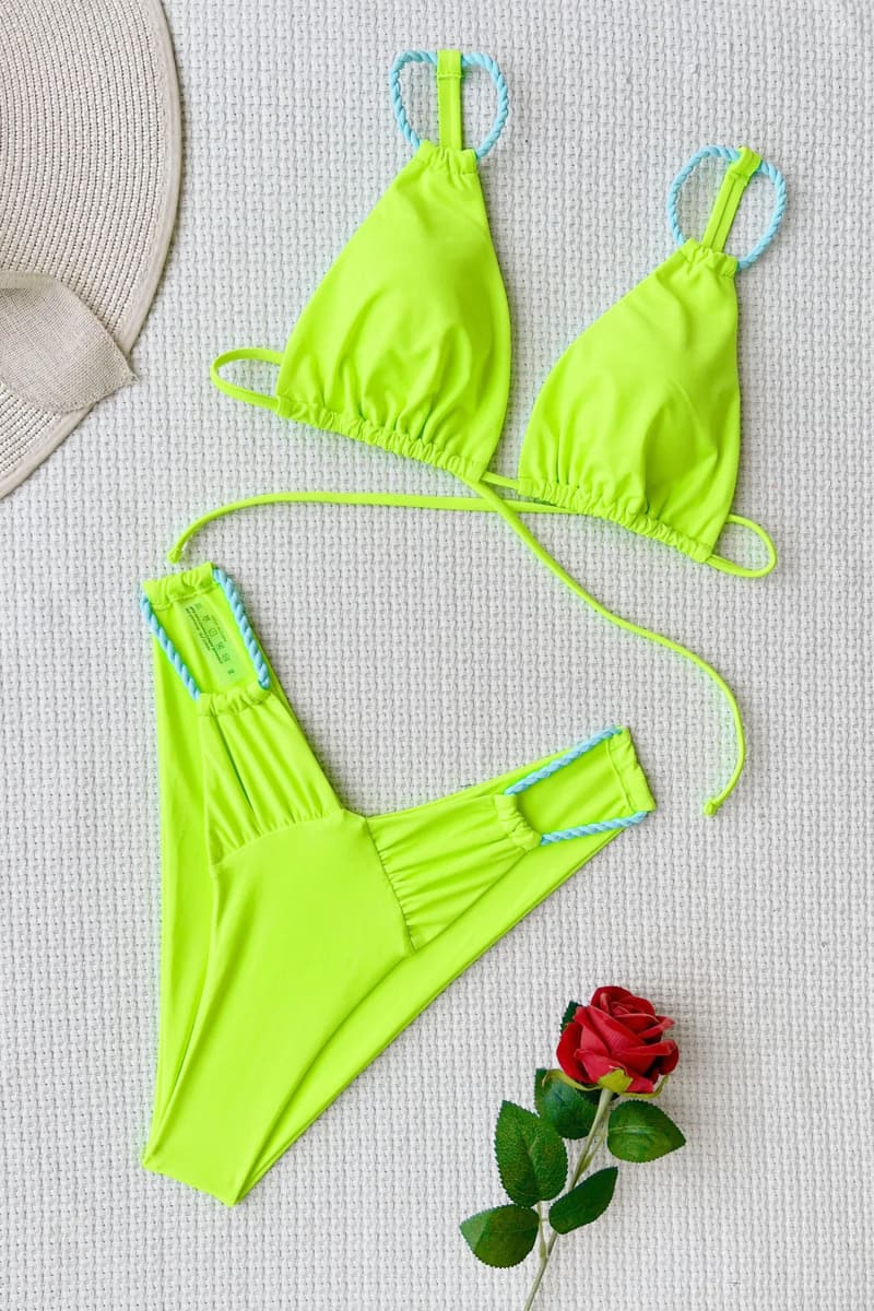 Neon Green Braided Strap Bikini / S