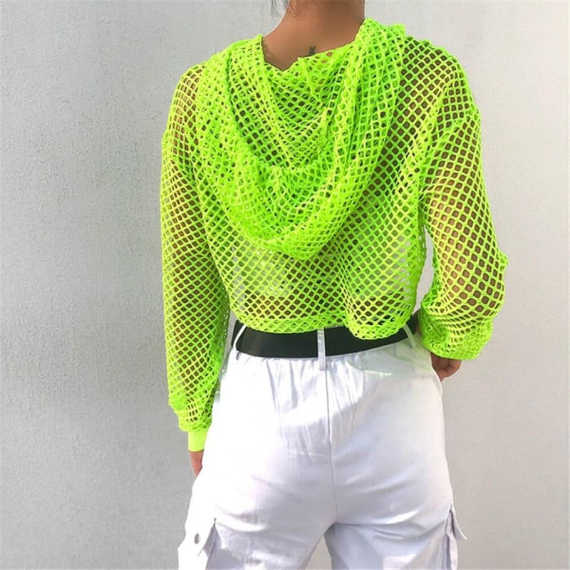 Neon Green Fishnet Long Sleeve Shrug Top