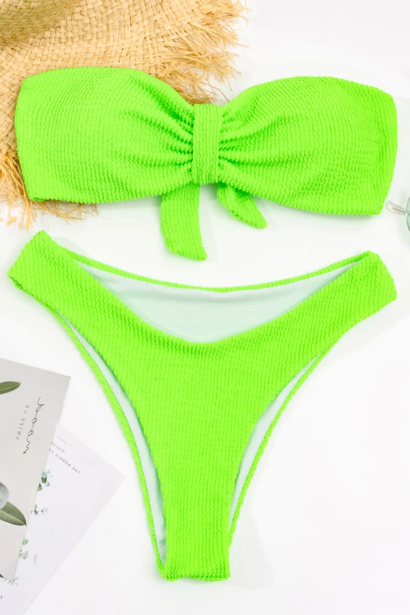 Neon Green Smocked Bandeau Bikini