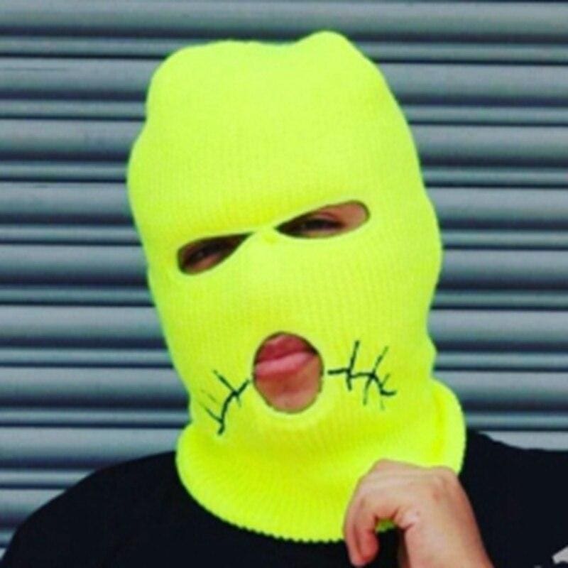 Neon Green Stitched Mouth Three Holes Ski Mask Balaclava