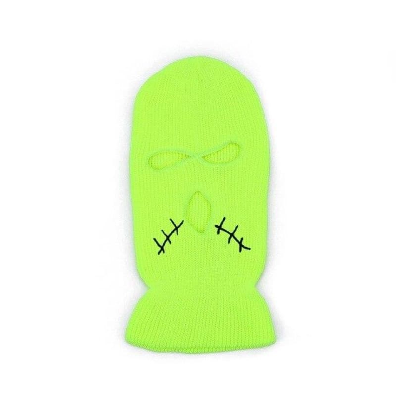 Neon Green Stitched Mouth Three Holes Ski Mask / One Size Balaclava