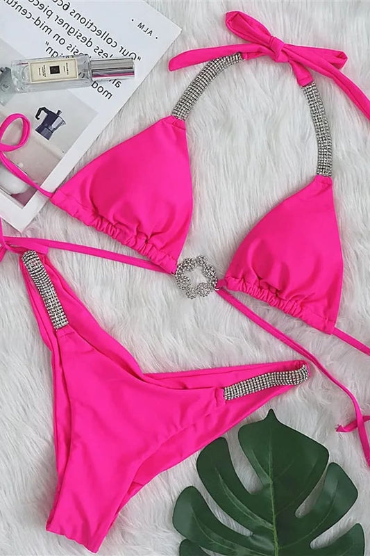 Neon Pink Rhinestone Bikini