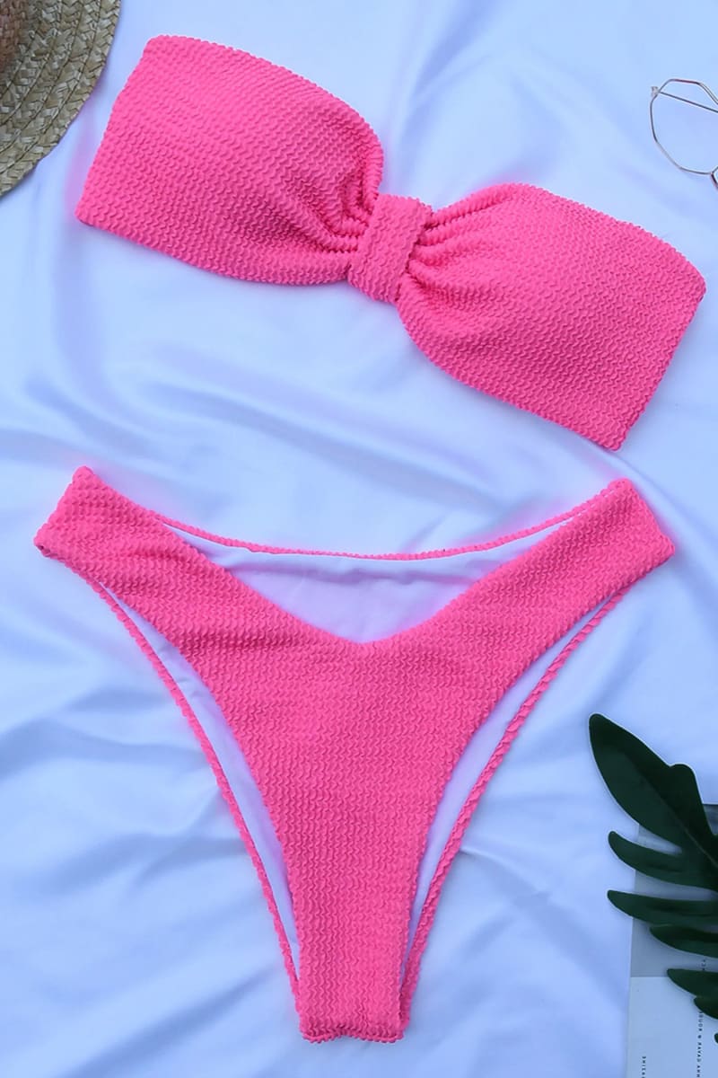 Neon Pink Textured Strapless Bikini