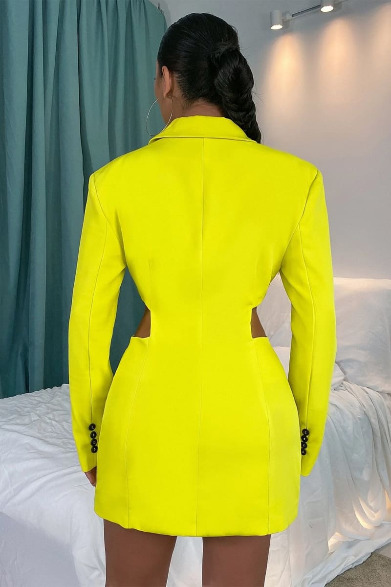 Neon Yellow Cut Out Suit Dress Dresses