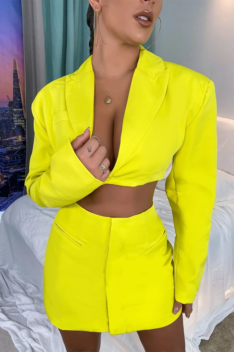 Neon Yellow Cut Out Suit Dress Dresses