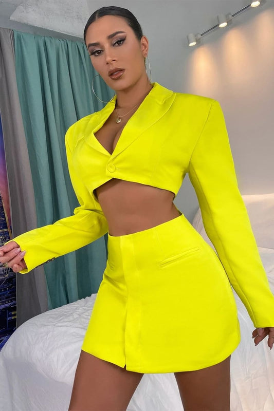 Neon Yellow Cut Out Suit Dress Dresses