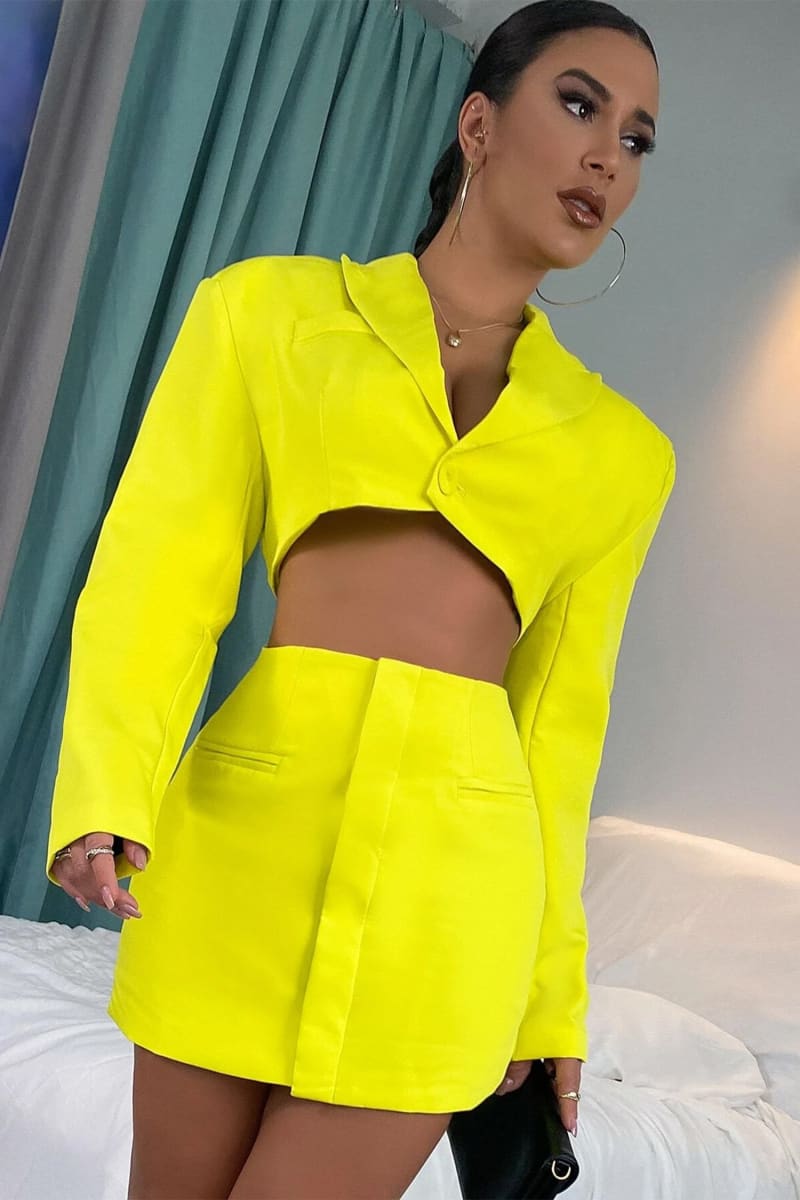 Neon Yellow Cut Out Suit Dress Dresses