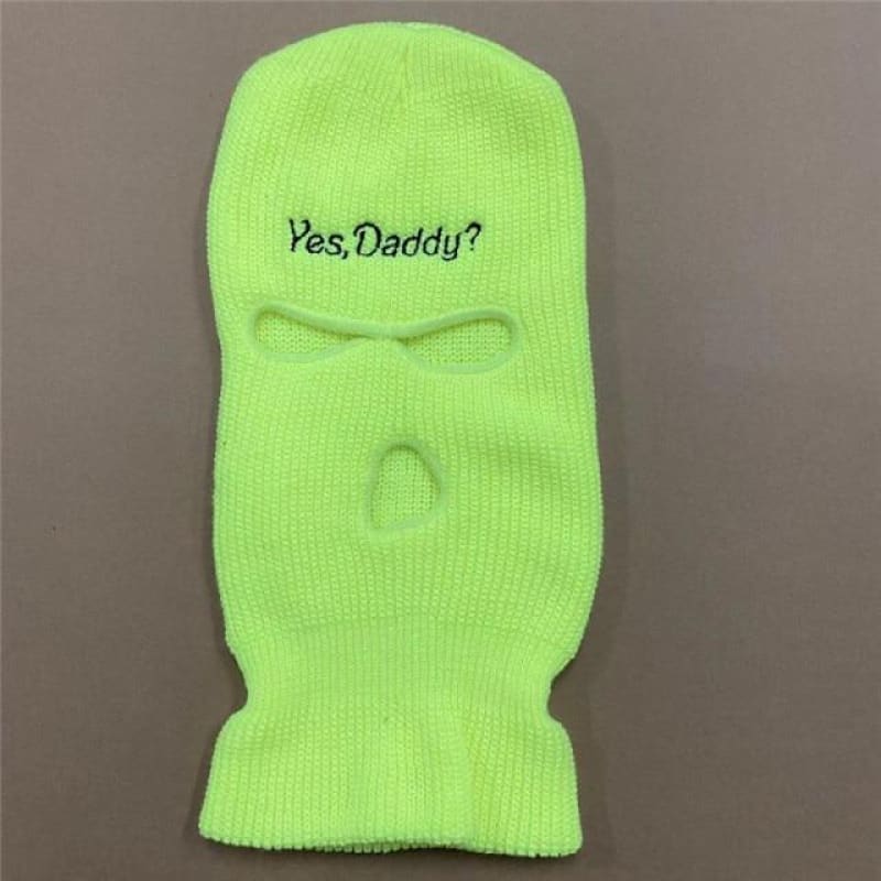 Neon Yellow Embroidered "Yes Daddy?" Ski Mask