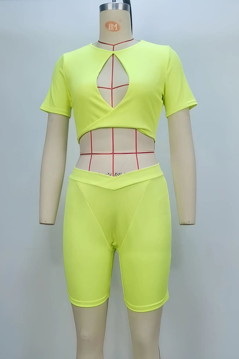 Neon Yellow Ribbed Shorts Set