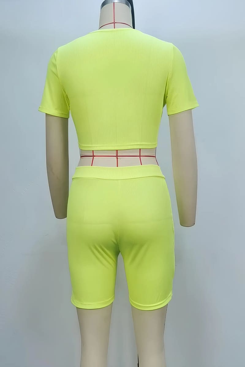 Neon Yellow Ribbed Shorts Set