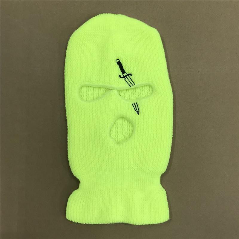 Neon Yellow Sword Embroidery 3 Holes Ski Mask / One Size Balaclava