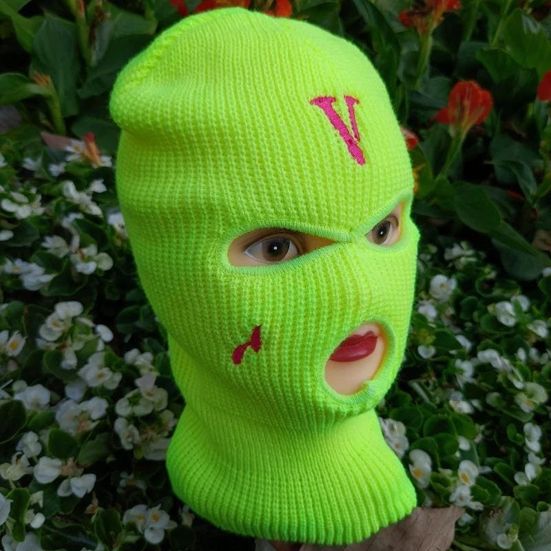 Neon Yellow Vlone Embroidery 3 Holes Ski Mask Balaclava