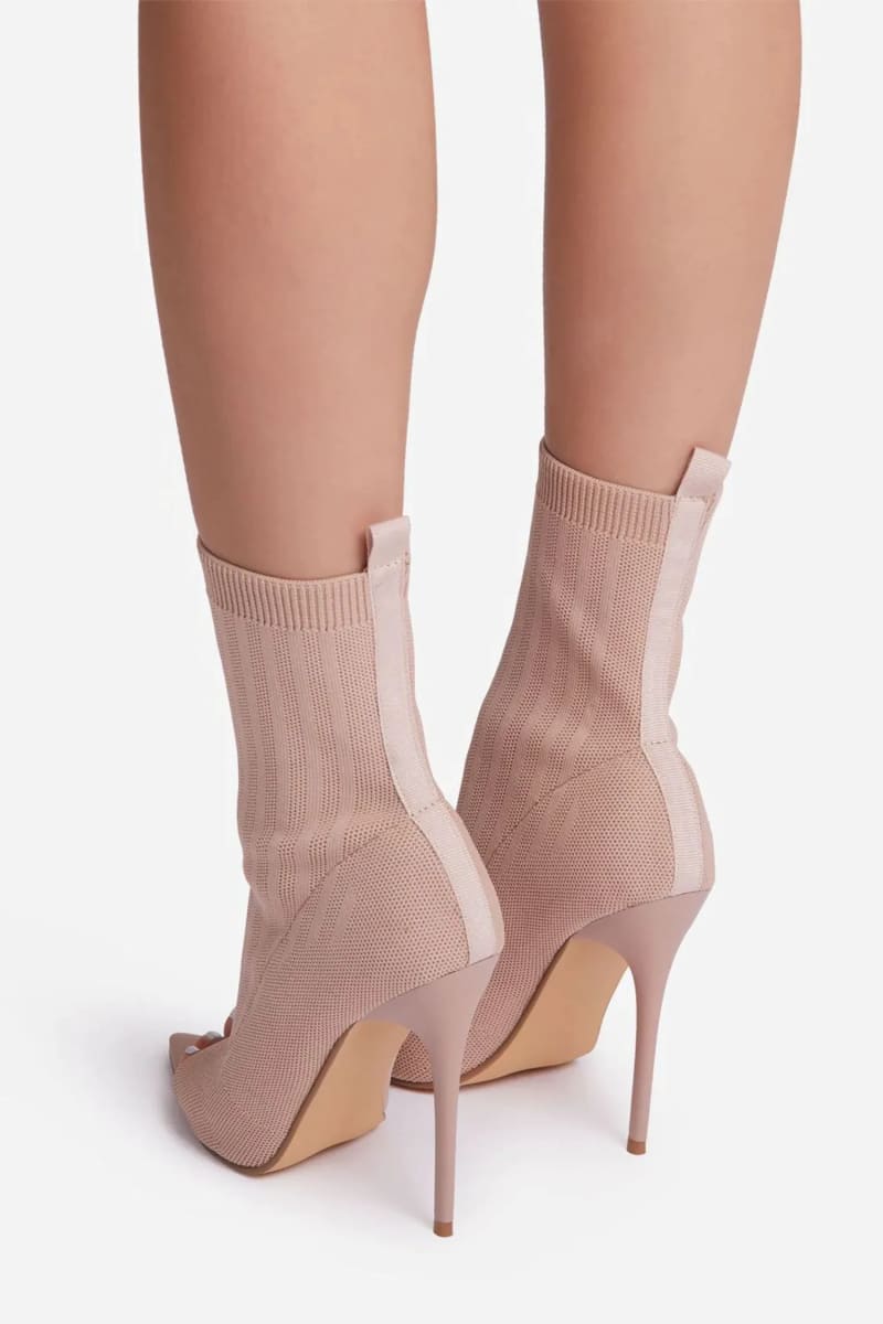 Nude Pointed Peep Toe Stiletto Heels Ankle Sock Boots