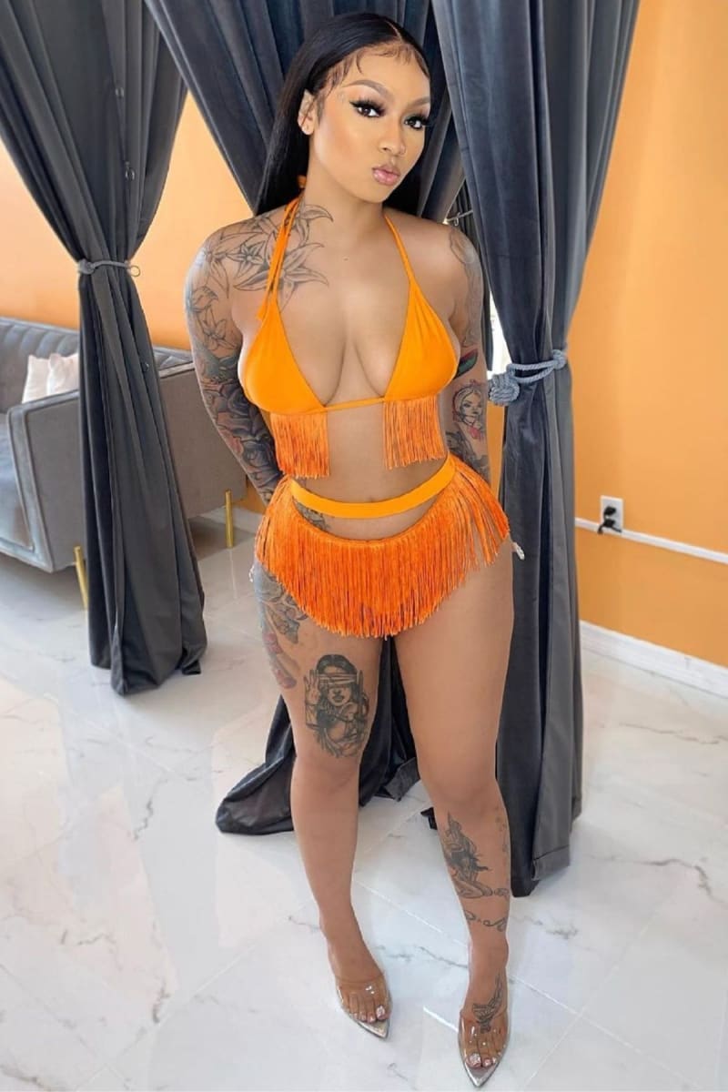 Orange Cut Out Fringe Bikini Bikini