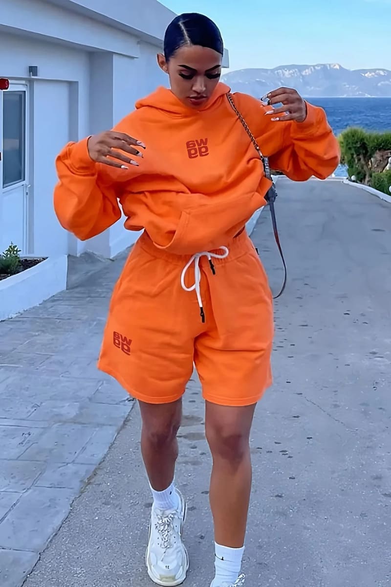 Orange Hoodie & Shorts Set