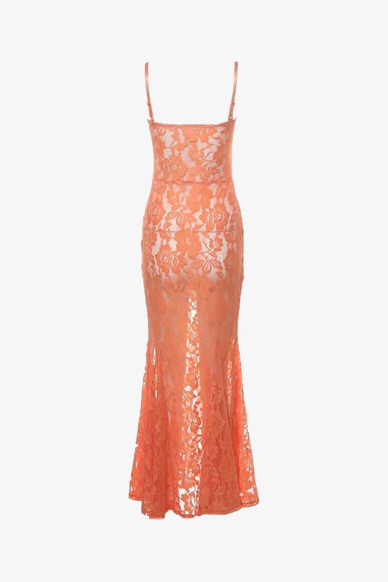 Orange Lace Long Mermaid Dress