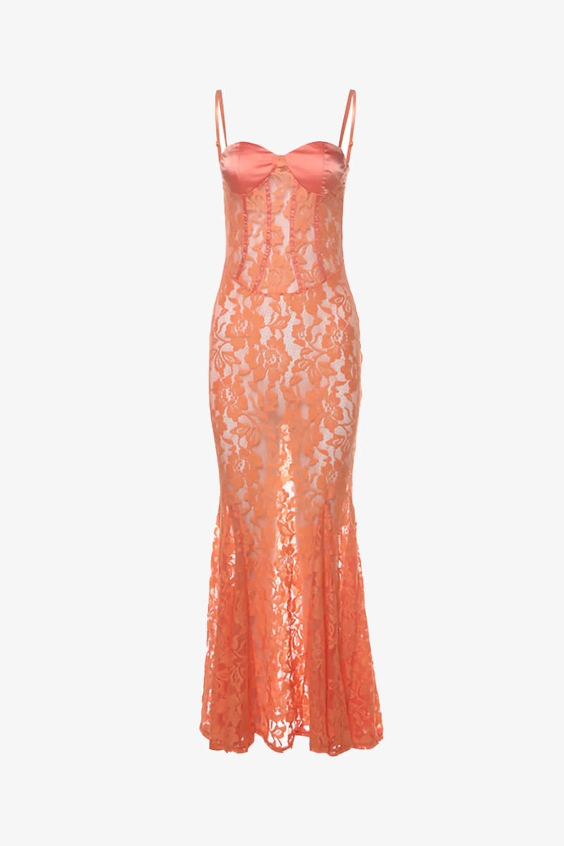 Orange Lace Long Mermaid Dress