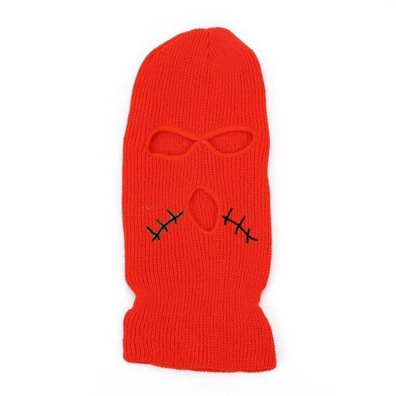 Orange Stitched Mouth Three Holes Ski Mask Balaclava